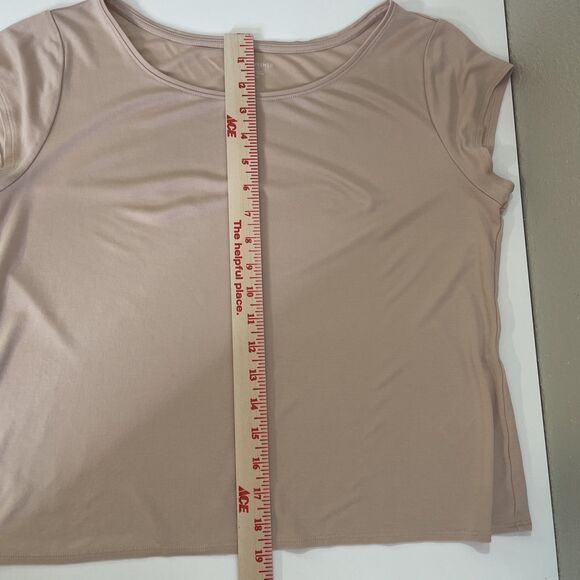 Eileen Fisher Size LP Beige T Shirt Round Neck Short Sleeve Tan Petite Large Top - Picture 6 of 9